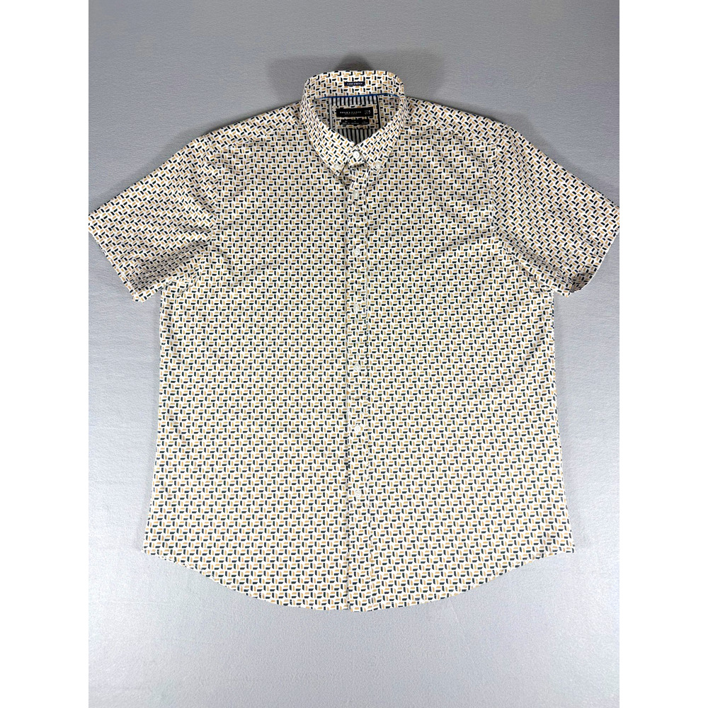 Denim & Flower Ricky Singh XL Short Sleeve Button Down Shirt Geometric Stretch